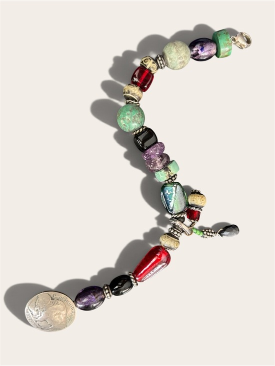 Handmade Jewelry - Handcrafted Southwestern Sterling Silver Multi-Gemstone Bracelet | Size 6.75”